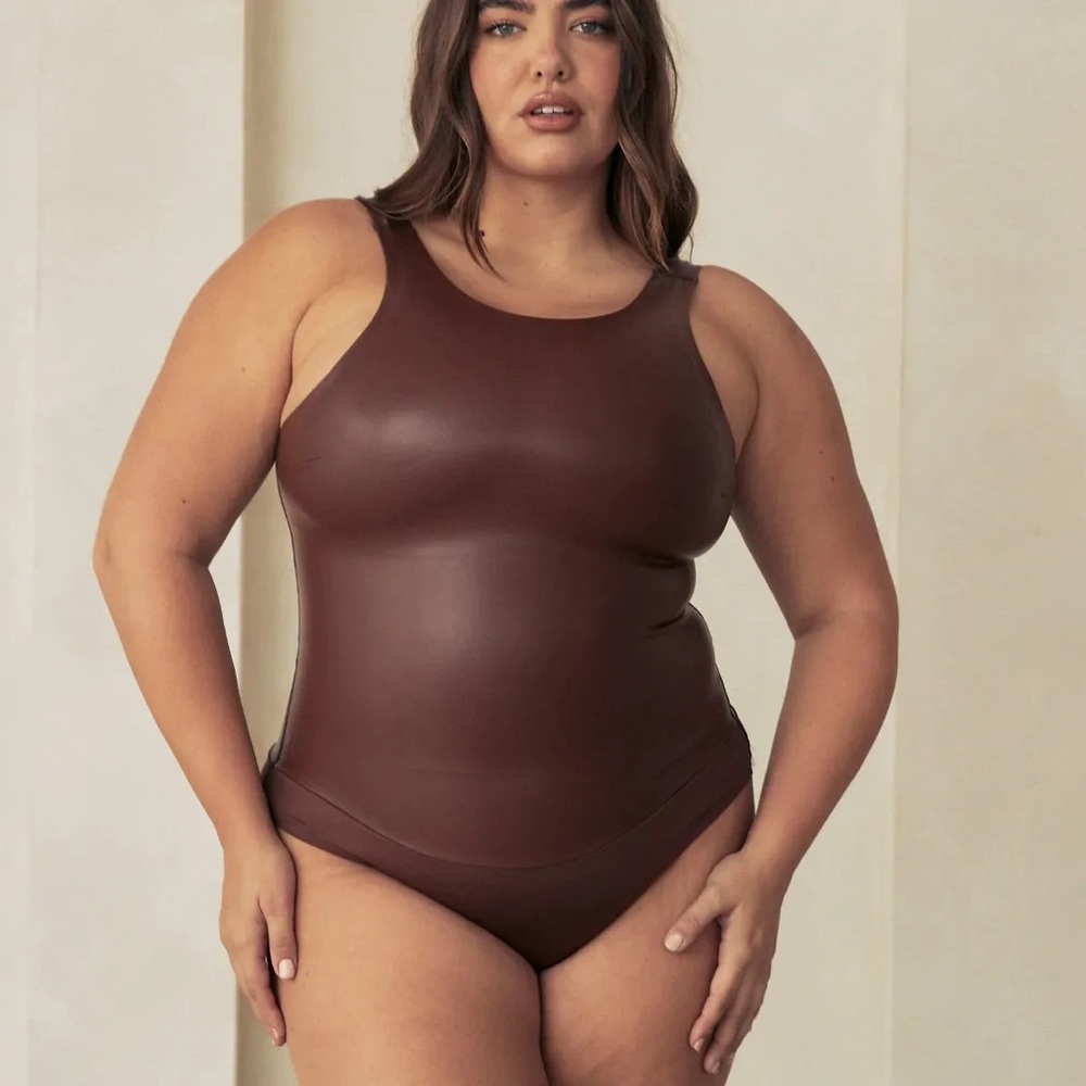 NWT Pinsy Vegan Leather High neck shapewear bodysuit